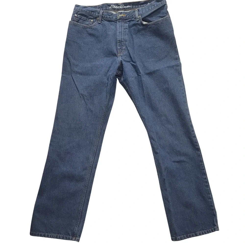 Eddie Bauer Mens Regular Fit Straight Leg Dark Wash Denim Jeans FLAW 36x34